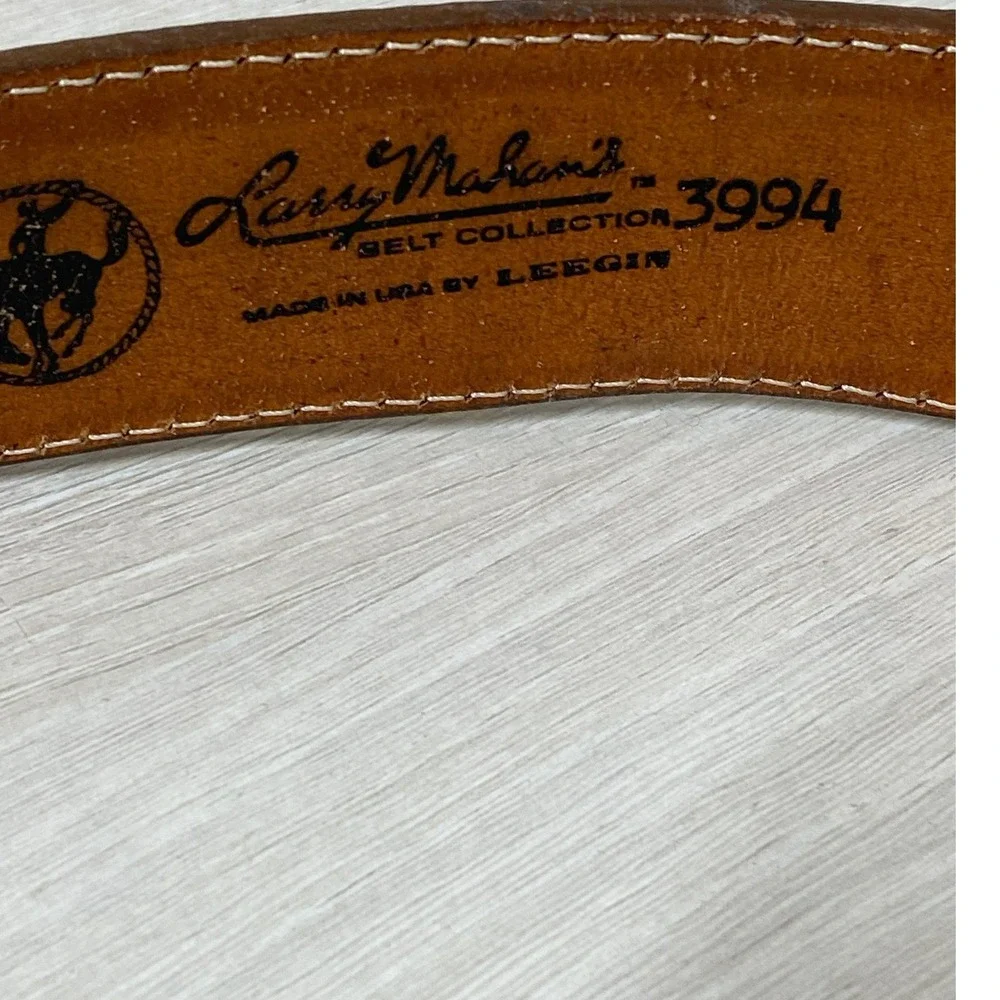 Larry Mahan Men Tan Leather Tooled Western Belt 36 Vintage Cowboy Country USA